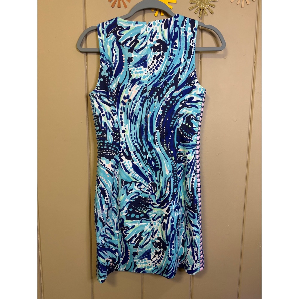 Lilly Pulitzer Mila Shift Dress Women's Size 00 Blue Sleeveless Cotton